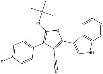 3-Furancarbonitrile,  5-[(1,1-dimethylethyl)amino]-4-(4-fluorophenyl)-2-(1H-indol-3-yl)- 结构式