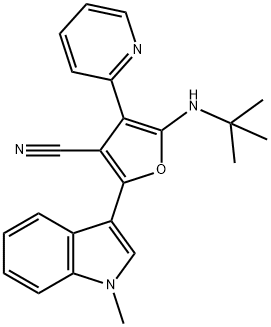 3-Furancarbonitrile,  5-[(1,1-dimethylethyl)amino]-2-(1-methyl-1H-indol-3-yl)-4-(2-pyridinyl)- 结构式