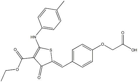 {4-[(4-(ethoxycarbonyl)-3-oxo-5-(4-toluidino)-2(3H)-thienylidene)methyl]phenoxy}acetic acid 结构式