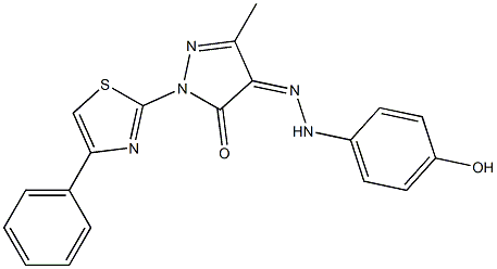 3-methyl-1-(4-phenyl-1,3-thiazol-2-yl)-1H-pyrazole-4,5-dione 4-[(4-hydroxyphenyl)hydrazone] 结构式
