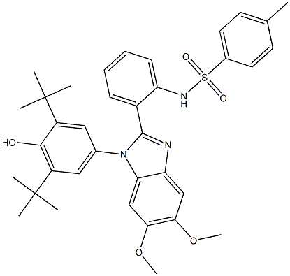 N-{2-[1-(3,5-ditert-butyl-4-hydroxyphenyl)-5,6-dimethoxy-1H-benzimidazol-2-yl]phenyl}-4-methylbenzenesulfonamide 结构式