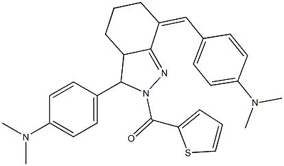 N-{4-[7-[4-(dimethylamino)benzylidene]-2-(2-thienylcarbonyl)-3,3a,4,5,6,7-hexahydro-2H-indazol-3-yl]phenyl}-N,N-dimethylamine 结构式