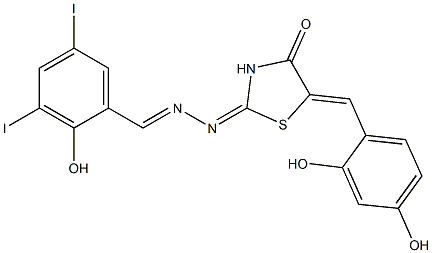 2-hydroxy-3,5-diiodobenzaldehyde [5-(2,4-dihydroxybenzylidene)-4-oxo-1,3-thiazolidin-2-ylidene]hydrazone 结构式
