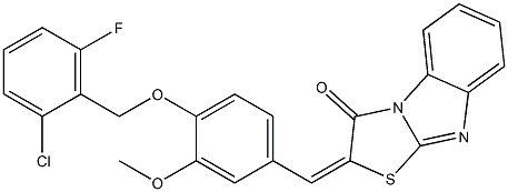 2-{4-[(2-chloro-6-fluorobenzyl)oxy]-3-methoxybenzylidene}[1,3]thiazolo[3,2-a]benzimidazol-3(2H)-one 结构式