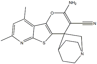 2-amino-7,9-dimethyl-spiro(4H-pyrano[2',3':4,5]thieno[2,3-b]pyridine-4,3'-quinuclidine)-3-carbonitrile 结构式