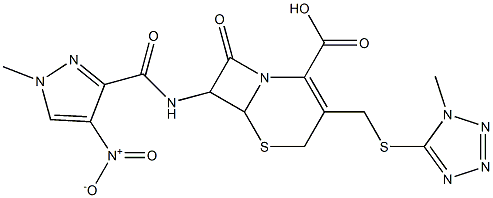 7-[({4-nitro-1-methyl-1H-pyrazol-3-yl}carbonyl)amino]-3-{[(1-methyl-1H-tetraazol-5-yl)sulfanyl]methyl}-8-oxo-5-thia-1-azabicyclo[4.2.0]oct-2-ene-2-carboxylic acid 结构式