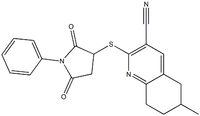 2-((2,5-dioxo-1-phenylpyrrolidin-3-yl)sulfanyl)-6-methyl-5,6,7,8-tetrahydroquinoline-3-carbonitrile 结构式