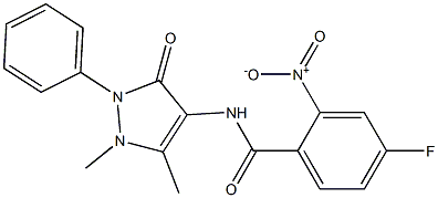 N-(1,5-dimethyl-3-oxo-2-phenyl-2,3-dihydro-1H-pyrazol-4-yl)-4-fluoro-2-nitrobenzamide 结构式