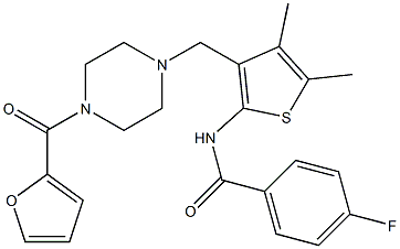 4-fluoro-N-(3-{[4-(2-furoyl)-1-piperazinyl]methyl}-4,5-dimethyl-2-thienyl)benzamide 结构式