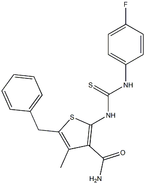 5-benzyl-2-{[(4-fluoroanilino)carbothioyl]amino}-4-methylthiophene-3-carboxamide 结构式