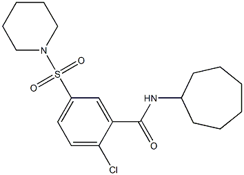 2-chloro-N-cycloheptyl-5-(1-piperidinylsulfonyl)benzamide 结构式