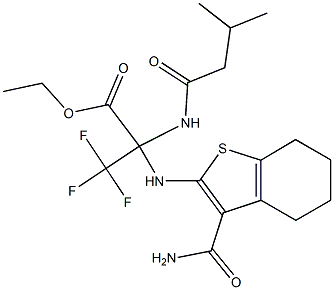 ethyl 2-{[3-(aminocarbonyl)-4,5,6,7-tetrahydro-1-benzothien-2-yl]amino}-3,3,3-trifluoro-2-[(3-methylbutanoyl)amino]propanoate 结构式