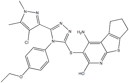 4-amino-3-{[5-(4-chloro-1,5-dimethyl-1H-pyrazol-3-yl)-4-(4-ethoxyphenyl)-4H-1,2,4-triazol-3-yl]sulfanyl}-6,7-dihydro-5H-cyclopenta[4,5]thieno[2,3-b]pyridin-2-ol 结构式