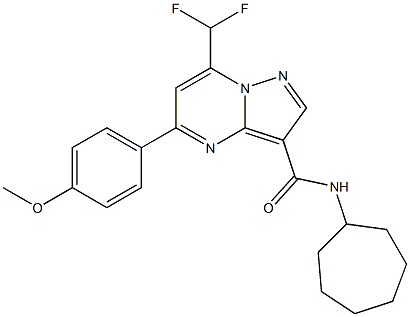 N-cycloheptyl-7-(difluoromethyl)-5-(4-methoxyphenyl)pyrazolo[1,5-a]pyrimidine-3-carboxamide 结构式