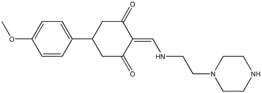 5-(4-methoxyphenyl)-2-({[2-(1-piperazinyl)ethyl]amino}methylene)-1,3-cyclohexanedione 结构式