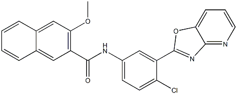 N-(4-chloro-3-[1,3]oxazolo[4,5-b]pyridin-2-ylphenyl)-3-methoxy-2-naphthamide 结构式