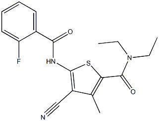 4-cyano-N,N-diethyl-5-{[(2-fluorophenyl)carbonyl]amino}-3-methylthiophene-2-carboxamide 结构式