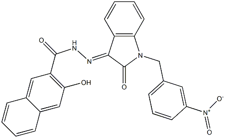 3-hydroxy-N'-(1-{3-nitrobenzyl}-2-oxo-1,2-dihydro-3H-indol-3-ylidene)-2-naphthohydrazide 结构式