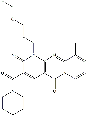 1-(3-ethoxypropyl)-2-imino-10-methyl-3-(1-piperidinylcarbonyl)-1,2-dihydro-5H-dipyrido[1,2-a:2,3-d]pyrimidin-5-one 结构式