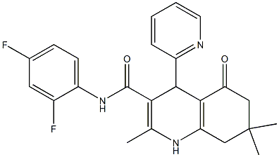 N-(2,4-difluorophenyl)-2,7,7-trimethyl-5-oxo-4-(2-pyridinyl)-1,4,5,6,7,8-hexahydro-3-quinolinecarboxamide 结构式