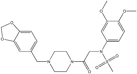 N-{2-[4-(1,3-benzodioxol-5-ylmethyl)-1-piperazinyl]-2-oxoethyl}-N-(3,4-dimethoxyphenyl)methanesulfonamide 结构式