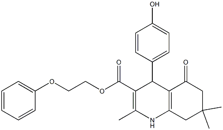 2-phenoxyethyl 4-(4-hydroxyphenyl)-2,7,7-trimethyl-5-oxo-1,4,5,6,7,8-hexahydro-3-quinolinecarboxylate 结构式