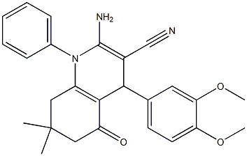 2-amino-4-(3,4-dimethoxyphenyl)-7,7-dimethyl-5-oxo-1-phenyl-1,4,5,6,7,8-hexahydroquinoline-3-carbonitrile 结构式