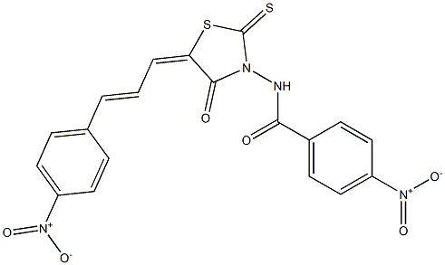 4-nitro-N-[5-(3-{4-nitrophenyl}-2-propenylidene)-4-oxo-2-thioxo-1,3-thiazolidin-3-yl]benzamide 结构式