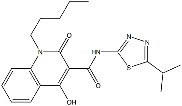 4-hydroxy-N-[5-(1-methylethyl)-1,3,4-thiadiazol-2-yl]-2-oxo-1-pentyl-1,2-dihydroquinoline-3-carboxamide 结构式