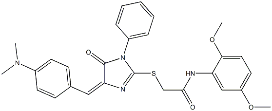 N-(2,5-dimethoxyphenyl)-2-({4-[4-(dimethylamino)benzylidene]-5-oxo-1-phenyl-4,5-dihydro-1H-imidazol-2-yl}sulfanyl)acetamide 结构式