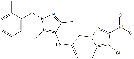 2-{4-chloro-3-nitro-5-methyl-1H-pyrazol-1-yl}-N-[3,5-dimethyl-1-(2-methylbenzyl)-1H-pyrazol-4-yl]acetamide 结构式