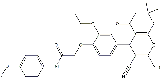 2-[4-(2-amino-3-cyano-7,7-dimethyl-5-oxo-5,6,7,8-tetrahydro-4H-chromen-4-yl)-2-ethoxyphenoxy]-N-(4-methoxyphenyl)acetamide 结构式