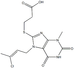 3-{[7-(3-chloro-2-butenyl)-3-methyl-2,6-dioxo-2,3,6,7-tetrahydro-1H-purin-8-yl]sulfanyl}propanoic acid 结构式