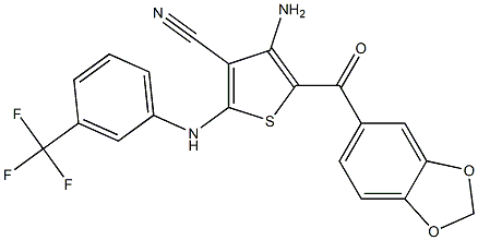 4-amino-5-(1,3-benzodioxol-5-ylcarbonyl)-2-[3-(trifluoromethyl)anilino]-3-thiophenecarbonitrile 结构式