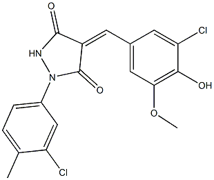 4-(3-chloro-4-hydroxy-5-methoxybenzylidene)-1-(3-chloro-4-methylphenyl)-3,5-pyrazolidinedione 结构式