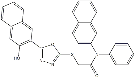 2-{[5-(3-hydroxy-2-naphthyl)-1,3,4-oxadiazol-2-yl]sulfanyl}-N-(2-naphthyl)-N-phenylacetamide 结构式