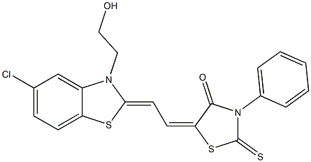 5-[2-(5-chloro-3-(2-hydroxyethyl)-1,3-benzothiazol-2(3H)-ylidene)ethylidene]-3-phenyl-2-thioxo-1,3-thiazolidin-4-one 结构式