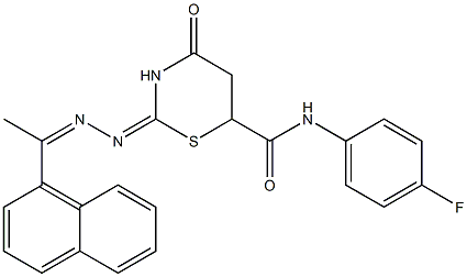 N-(4-fluorophenyl)-2-{[1-(1-naphthyl)ethylidene]hydrazono}-4-oxo-1,3-thiazinane-6-carboxamide 结构式