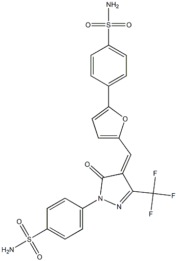 4-(5-{[1-[4-(aminosulfonyl)phenyl]-5-oxo-3-(trifluoromethyl)-1,5-dihydro-4H-pyrazol-4-ylidene]methyl}-2-furyl)benzenesulfonamide 结构式