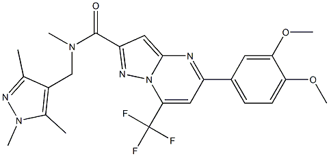 5-(3,4-dimethoxyphenyl)-N-methyl-7-(trifluoromethyl)-N-[(1,3,5-trimethyl-1H-pyrazol-4-yl)methyl]pyrazolo[1,5-a]pyrimidine-2-carboxamide 结构式