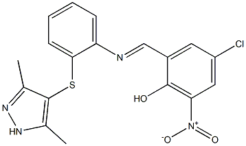 4-chloro-2-[({2-[(3,5-dimethyl-1H-pyrazol-4-yl)sulfanyl]phenyl}imino)methyl]-6-nitrophenol 结构式