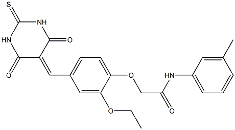 2-{4-[(4,6-dioxo-2-thioxotetrahydro-5(2H)-pyrimidinylidene)methyl]-2-ethoxyphenoxy}-N-(3-methylphenyl)acetamide 结构式