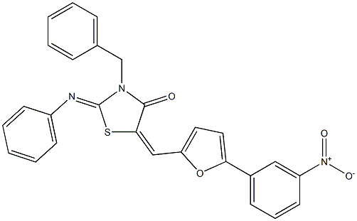 3-benzyl-5-[(5-{3-nitrophenyl}-2-furyl)methylene]-2-(phenylimino)-1,3-thiazolidin-4-one 结构式