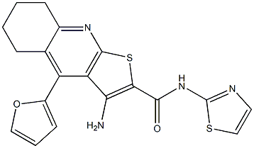 3-amino-4-(2-furyl)-N-(1,3-thiazol-2-yl)-5,6,7,8-tetrahydrothieno[2,3-b]quinoline-2-carboxamide 结构式