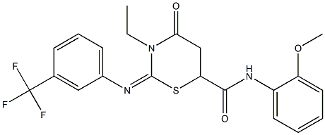 3-ethyl-N-(2-methoxyphenyl)-4-oxo-2-{[3-(trifluoromethyl)phenyl]imino}-1,3-thiazinane-6-carboxamide 结构式