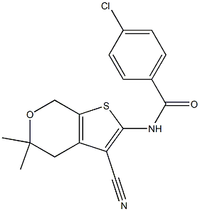 4-chloro-N-(3-cyano-5,5-dimethyl-4,7-dihydro-5H-thieno[2,3-c]pyran-2-yl)benzamide 结构式