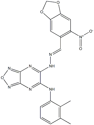 6-nitro-1,3-benzodioxole-5-carbaldehyde [6-(2,3-dimethylanilino)[1,2,5]oxadiazolo[3,4-b]pyrazin-5-yl]hydrazone 结构式