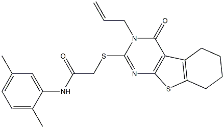 2-[(3-allyl-4-oxo-3,4,5,6,7,8-hexahydro[1]benzothieno[2,3-d]pyrimidin-2-yl)sulfanyl]-N-(2,5-dimethylphenyl)acetamide 结构式