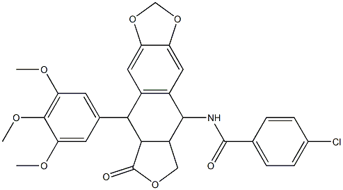 4-chloro-N-[8-oxo-9-(3,4,5-trimethoxyphenyl)-5,5a,6,8,8a,9-hexahydrofuro[3',4':6,7]naphtho[2,3-d][1,3]dioxol-5-yl]benzamide 结构式