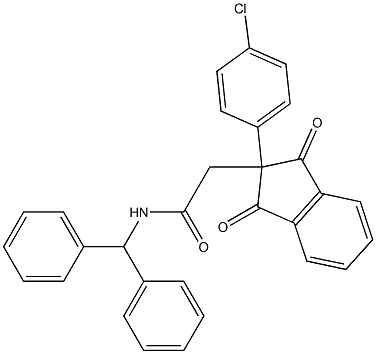 N-benzhydryl-2-[2-(4-chlorophenyl)-1,3-dioxo-2,3-dihydro-1H-inden-2-yl]acetamide 结构式